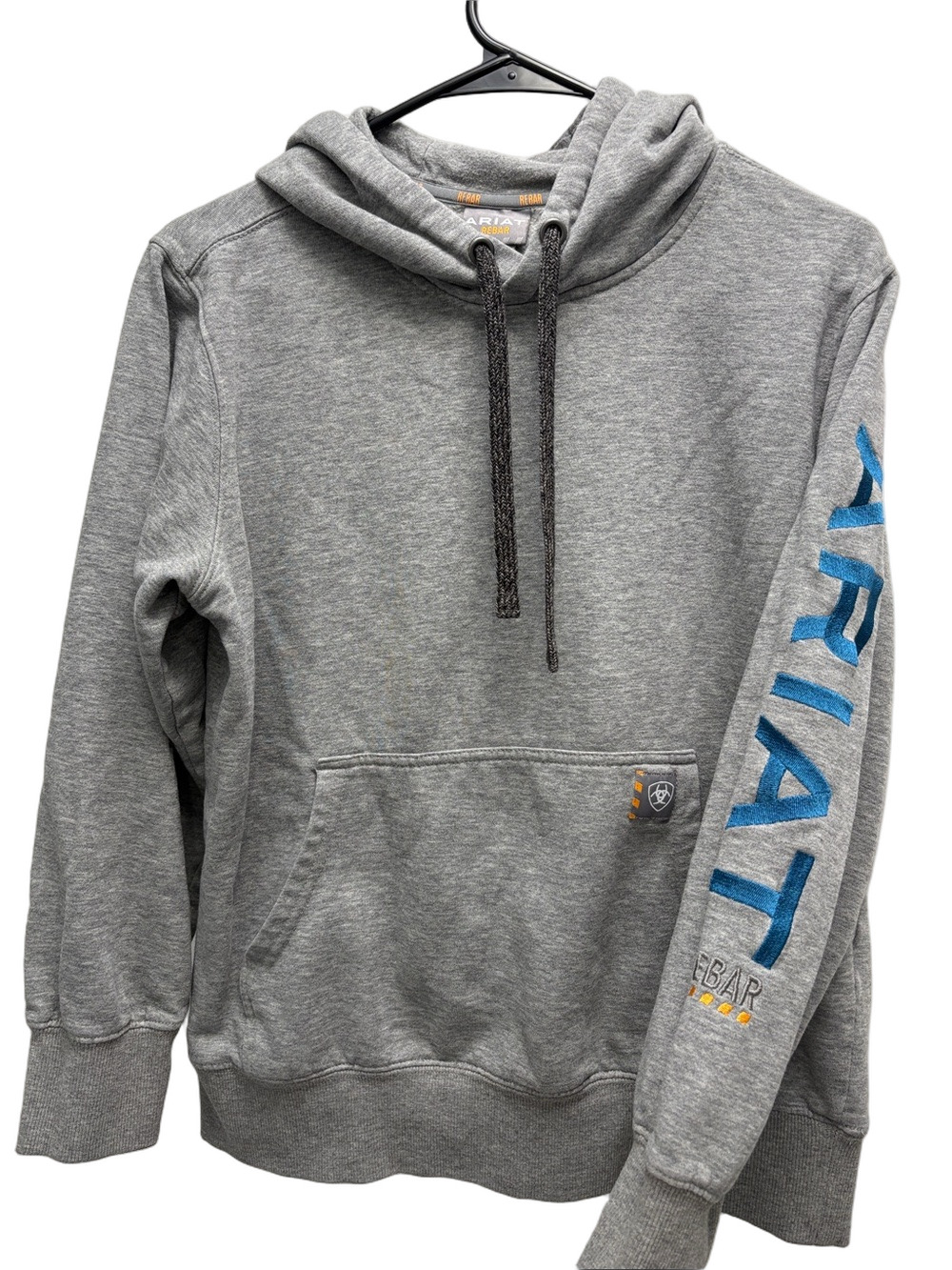 Ariat Rebar Gray Pullover Hoodie Sweatshirt Logo Sleeve Fleece Lined Men’s Med